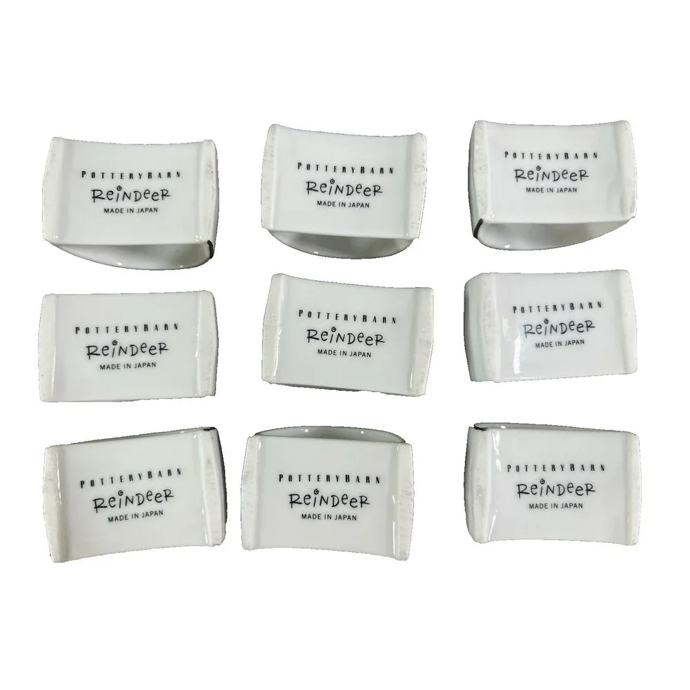 Pottery Barn White Porcelain Reindeer Christmas Napkin Rings Set of 9